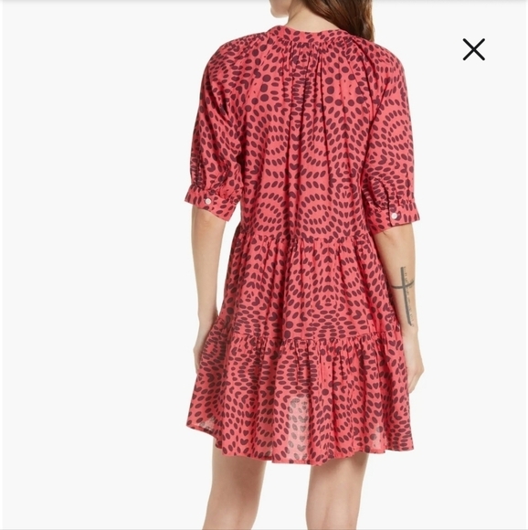 NWT Nordstrom Area Stars tiered puff sleeve dot mini dress in red size small - Picture 3 of 8